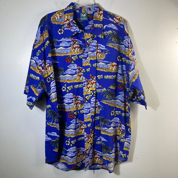 Mens Vintage Big Dogs Big Kahuna Hawaiian Button Shirt Blue XL Cotton short slee - Picture 1 of 9